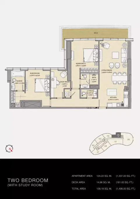 Floor plan, 2 Beds, 1,498 sq ft