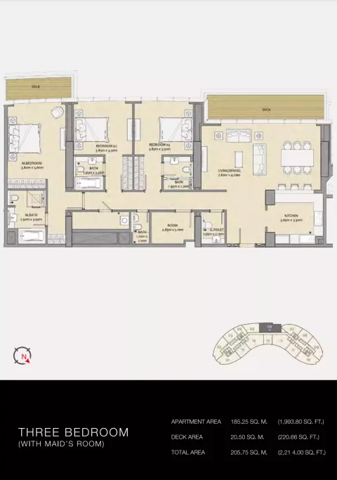 Floor plan, 3 Beds, 2,214 sq ft