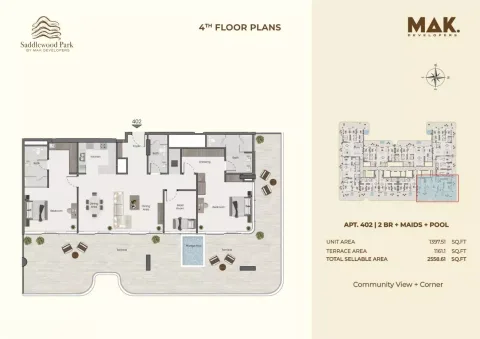 Floor plan, 2 Beds, 2,558 sq ft