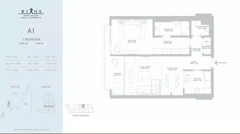 Floor plan, 1 Bed, 1,000 sq ft