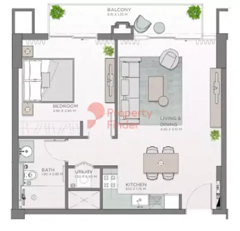 Floor plan, 1 Bed, 710 sq ft