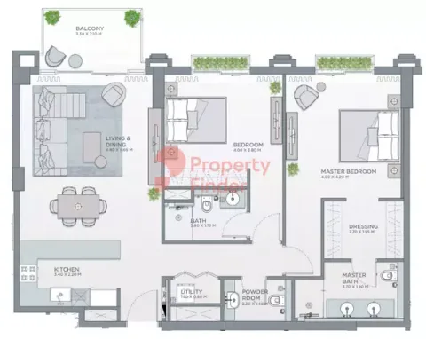 Floor plan, 2 Beds, 1,283 sq ft