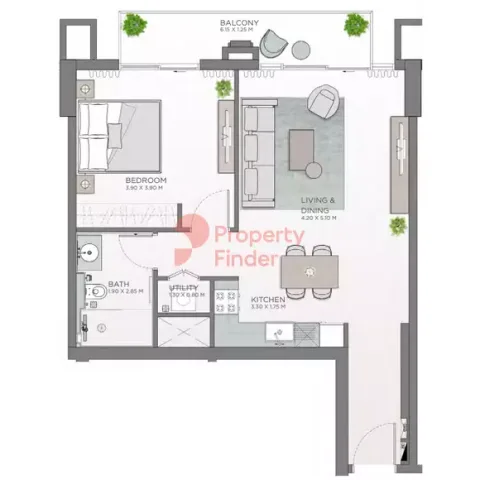 Floor plan, 1 Bed, 770 sq ft