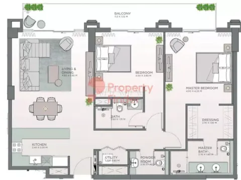 Floor plan, 2 Beds, 1,366 sq ft