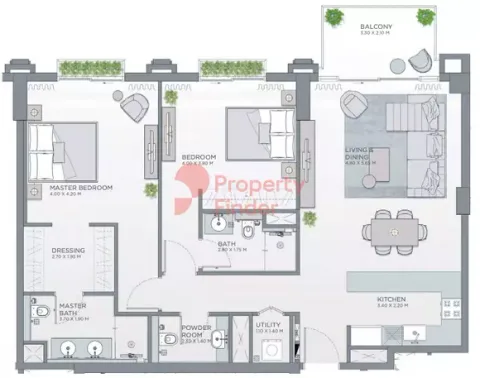 Floor plan, 2 Beds, 1,281 sq ft