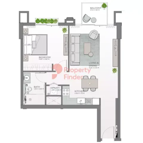Floor plan, 1 Bed, 737 sq ft