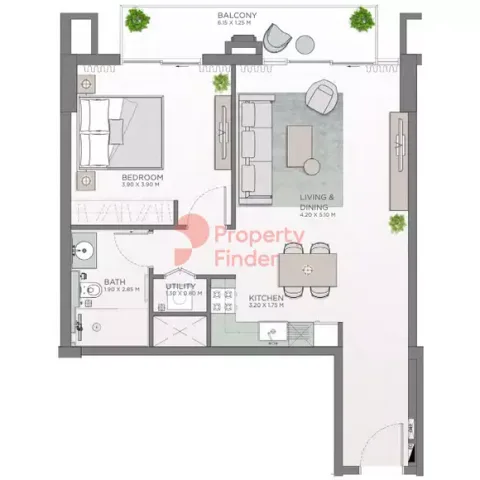 Floor plan, 1 Bed, 778 sq ft
