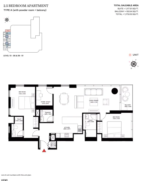 Floor plan, 3 Beds, 1,173 sq ft