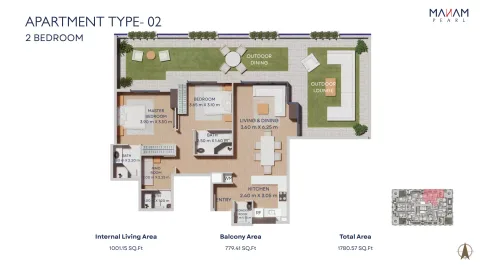 Floor plan, 2 Beds, 1,780 sq ft