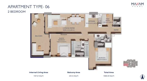 Floor plan, 2 Beds, 1,388 sq ft