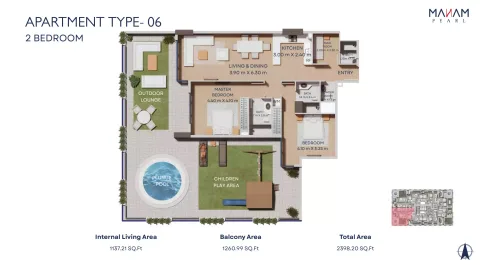 Floor plan, 2 Beds, 2,398 sq ft