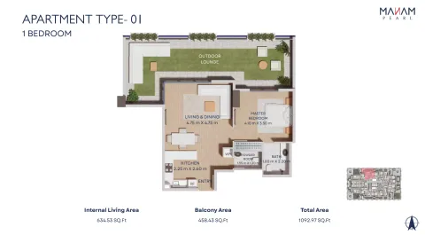 Floor plan, 1 Bed, 1,092 sq ft
