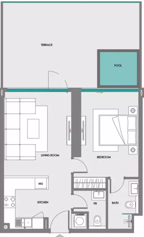 Floor plan, 1 Bed, 917 sq ft