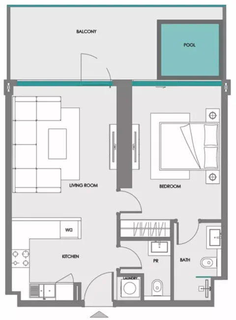 Floor plan, 1 Bed, 766 sq ft