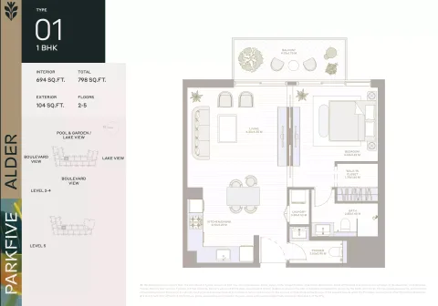 Floor plan, 1 Bed, 798 sq ft