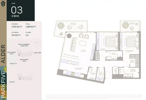 Floor plan, 2 Beds, 1,288 sq ft