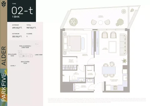 Floor plan, 1 Bed, 947 sq ft