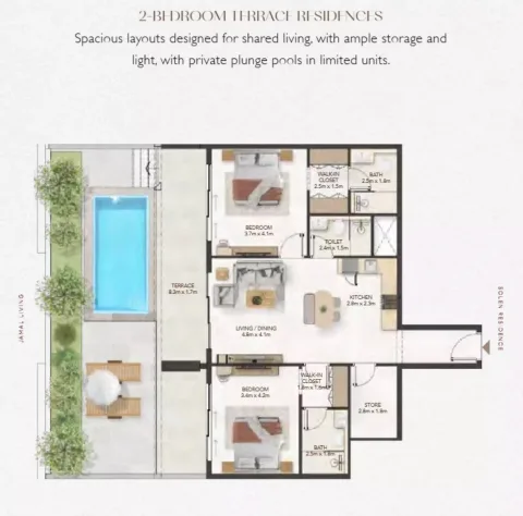 Floor plan, 2 Beds, 0 sq ft