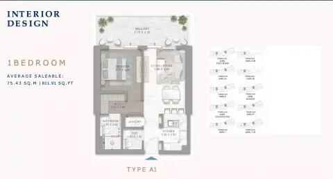 Floor plan, 1 Bed, 811 sq ft