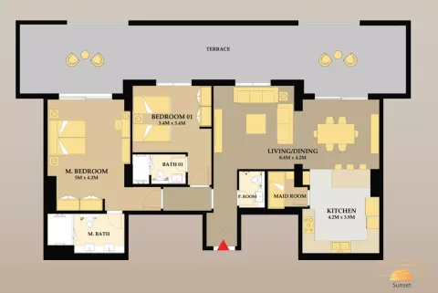 Floor plan, 2 Beds, 2,068 sq ft