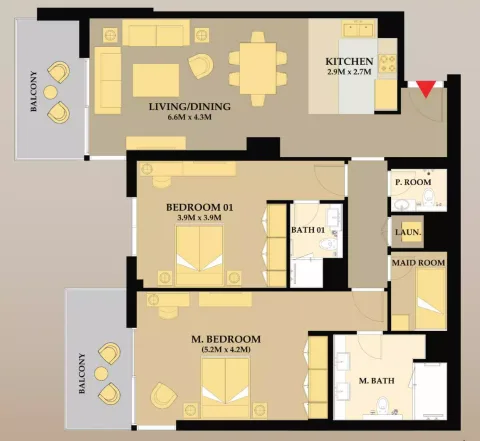 Floor plan, 2 Beds, 1,481 sq ft