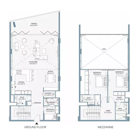 Floor plan, 2 Beds, 2,323 sq ft