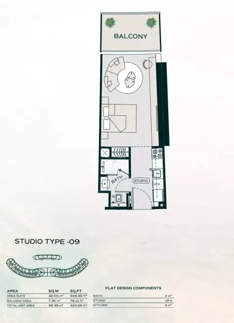 Floor plan, Studio, 423 sq ft