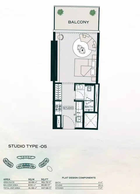 Floor plan, Studio, 447 sq ft