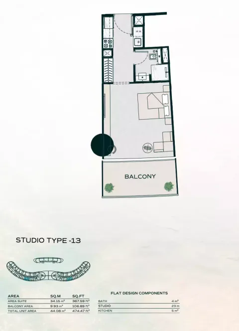 Floor plan, Studio, 474 sq ft