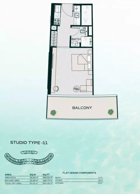 Floor plan, Studio, 550 sq ft