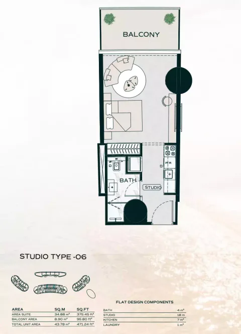 Floor plan, Studio, 471 sq ft