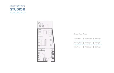 Floor plan, Studio, 519 sq ft