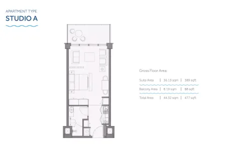 Floor plan, Studio, 477 sq ft
