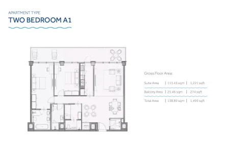 Floor plan, 2 Beds, 1,495 sq ft