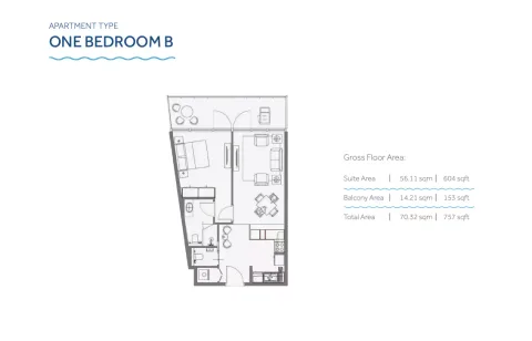 Floor plan, 1 Bed, 757 sq ft