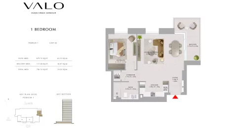 Floor plan, 1 Bed, 796 sq ft