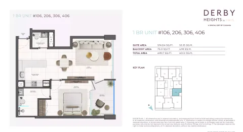 Floor plan, 1 Bed, 649 sq ft