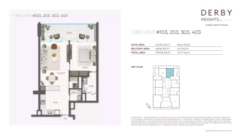 Floor plan, 1 Bed, 794 sq ft