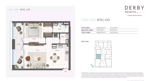 Floor plan, 1 Bed, 683 sq ft