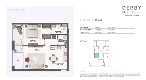 Floor plan, 1 Bed, 632 sq ft