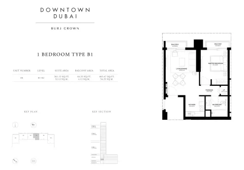 Floor plan, 1 Bed, 605 sq ft