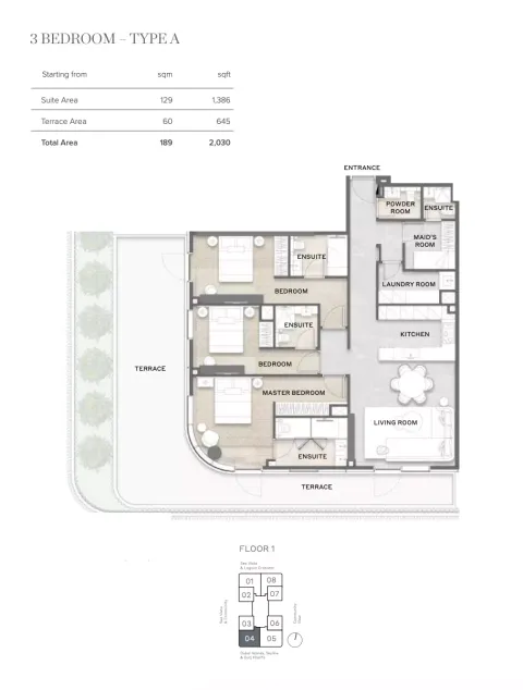 Floor plan, 3 Beds, 2,030 sq ft