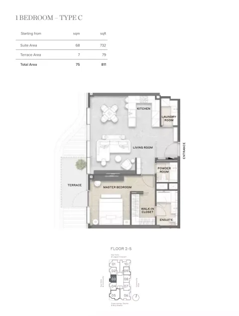 Floor plan, 1 Bed, 811 sq ft