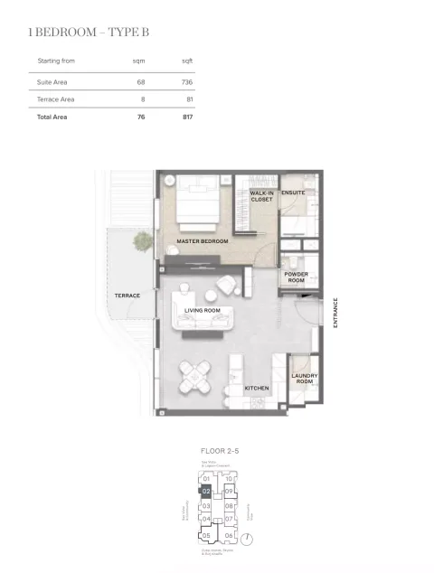 Floor plan, 1 Bed, 817 sq ft