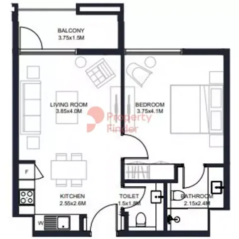 Floor plan, 1 Bed, 648 sq ft