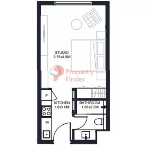 Floor plan, Studio, 345 sq ft