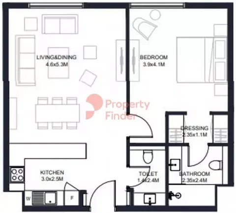 Floor plan, 1 Bed, 776 sq ft