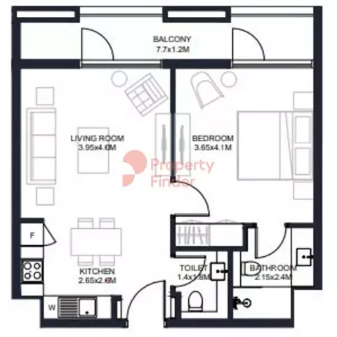 Floor plan, 1 Bed, 692 sq ft