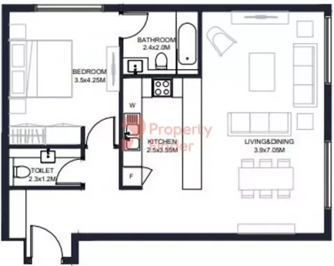 Floor plan, 1 Bed, 831 sq ft