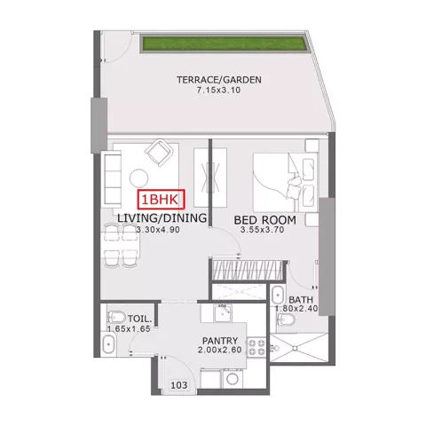 Floor plan, 1 Bed, 625 sq ft